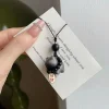 argent obsidienne chat chanceux chat tresse corde pendentif pierre adorable sac breloques tissage corde bonne fortune voiture porte clés petits cadeaux