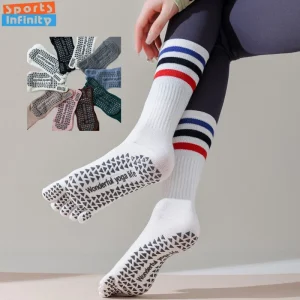 Chaussettes de yoga coordonnantes à cinq doigts pour femmes, chaussettes de sport professionnelles, chaussettes de Pilates, chaussettes de danse d&rsquo;intérieur, chaussettes de fitness, Parker, coton, tube moyen