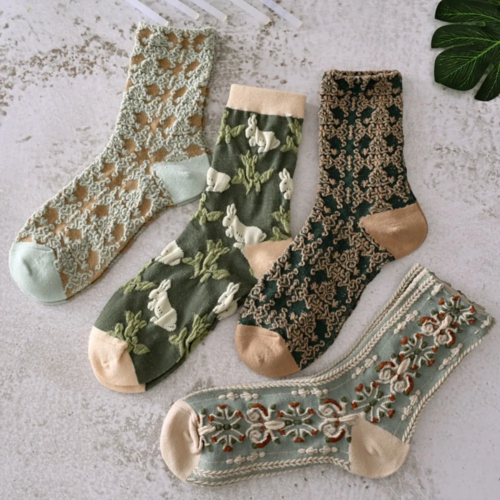 Chaussettes Lolita rétro à fleurs chaudes, en coton imprimé pour filles, chaussettes Jacquard, bonneterie de Style collégial, chaussettes de Style coréen, bonneterie à Tube central Chaussettes Lolita rétro à fleurs chaudes, en coton imprimé pour filles, chaussettes Jacquard, bonneterie de Style collégial, chaussettes de Style coréen, bonneterie à Tube central