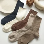 Ensemble de Chaussettes Japonaises en Coton pour Femme, Décontractées, Simples, Longueur Moyenne, Nouvelle Collection Automne, 5 Paires