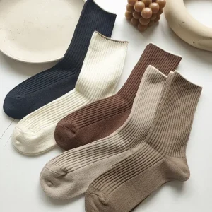 Ensemble de Chaussettes Japonaises en Coton pour Femme, Décontractées, Simples, Longueur Moyenne, Nouvelle Collection Automne, 5 Paires