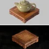 plateau à thé rétro en bois, table délicate, petites bases de théière carrées, décor de vase, socle de bonsaï en bois massif, plateau de service de base en bois