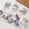 ensemble d'épingles à cheveux à nœud violet pour bébés filles, barrettes mignonnes, épingle à cheveux kawaii, fleur douce, accessoires pour cheveux de bébé coréen, 2 pièces