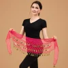 Écharpe de hanche pour danse du ventre, pièces de monnaie de couleur or, trois couches en mousseline de soie, chaîne de taille, facile à porter, réglable