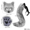 ensemble d'halloween, masque de renard, gants, queue, accessoires de cosplay