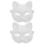 Masque de visage de chat en fil de maille, blanc, embryon de renard, blanc, bricolage, Halloween, demi-masques d&rsquo;animaux, fête de cosplay Tim ade, 2 pièces