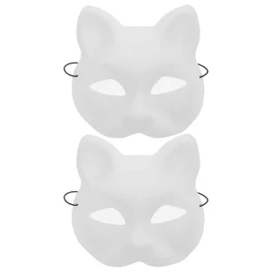 Masque de visage de chat en fil de maille, blanc, embryon de renard, blanc, bricolage, Halloween, demi-masques d’animaux, fête de cosplay Tim ade, 2 pièces Masque de visage de chat en fil de maille, blanc, embryon de renard, blanc, bricolage, Halloween, demi-masques d’animaux, fête de cosplay Tim ade, 2 pièces