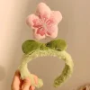 mignon bandeau floral rose en peluche avec feuilles vertes pour femmes filles couronne de fleurs mignon bandeau floral pour le lavage du visage cerceau de cheveux