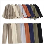Combinaison pantalon drapée de style kimono pour femme, jambe droite, sensation multi-documents, vêtement double face, conception transfrontalière, printemps, nouveau, 2024 Combinaison pantalon drapée de style kimono pour femme, jambe droite, sensation multi-documents, vêtement double face, conception transfrontalière, printemps, nouveau, 2024