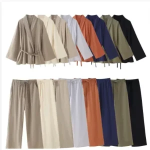 Combinaison pantalon drapée de style kimono pour femme, jambe droite, sensation multi-documents, vêtement double face, conception transfrontalière, printemps, nouveau, 2024 Combinaison pantalon drapée de style kimono pour femme, jambe droite, sensation multi-documents, vêtement double face, conception transfrontalière, printemps, nouveau, 2024