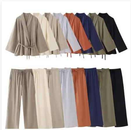 Combinaison pantalon drapée de style kimono pour femme, jambe droite, sensation multi-documents, vêtement double face, conception transfrontalière, printemps, nouveau, 2024 Combinaison pantalon drapée de style kimono pour femme, jambe droite, sensation multi-documents, vêtement double face, conception transfrontalière, printemps, nouveau, 2024