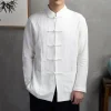 costume tang chinois traditionnel en coton pour hommes, haut à manches longues, uniforme de kung fu tai chi, chemise, manteau chemisier, printemps automne
