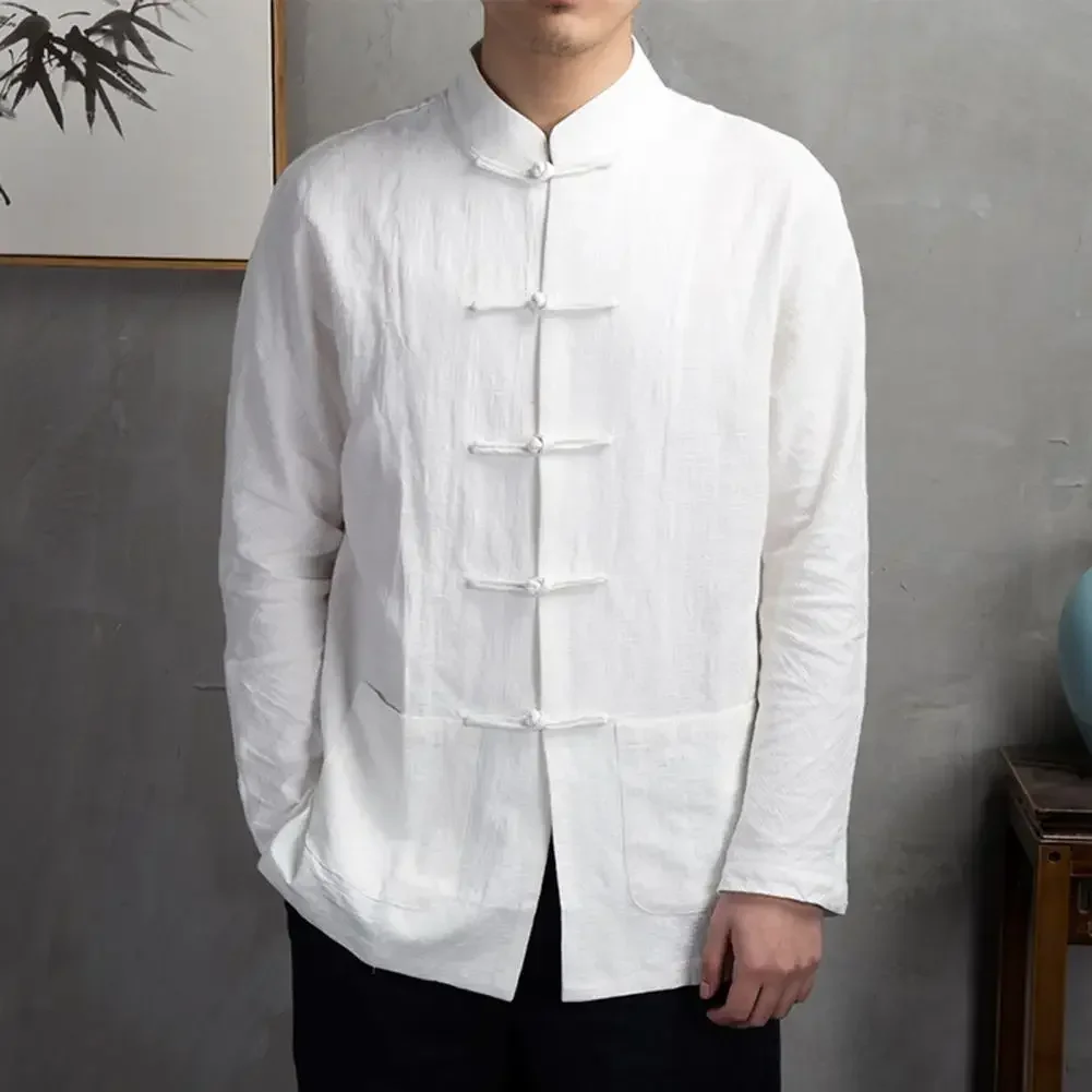 costume tang chinois traditionnel en coton pour hommes, haut à manches longues, uniforme de kung fu tai chi, chemise, manteau chemisier, printemps automne costume tang chinois traditionnel en coton pour hommes, haut à manches longues, uniforme de kung fu tai chi, chemise, manteau chemisier, printemps automne