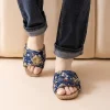 pantoufles chinoises rétro en satin pour femmes, avec broderie, nouveau style chinois, semelle ouverte en lin, tendon de vache, lumière de luxe pour la maison