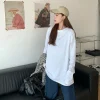 blanc couleur pure femmes t shirt étudiant début automne à manches longues débardeur style décontracté polyester tissu confortable coupe ajustée