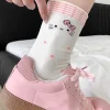3 paires de miniso version coréenne style académique sanrio motif de dessin animé hello kitty chaussettes mi mollet simples et confortables pour femmes