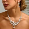 ensemble de bijoux élégants en strass, collier de fleurs en alliage vintage, boucles d'oreilles scintillantes de style coréen, cadeaux pour femmes