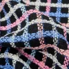 tissu tweed en coton pour manteau, ligne multicolore, carreaux noirs, bricolage