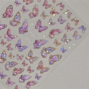 Autocollants pour ongles papillon japonais 5D, 1 pièce, Kawaii, coquille à paillettes de luxe, aurore, décorations pour Nail Art, décalcomanies, feuille coulissante pour manucure à faire soi-même