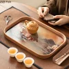 assiette à thé en verre de bambou avec théière rétro de style chinois, rangement pour tasses à thé, décorations créatives, accessoires de cérémonie du thé