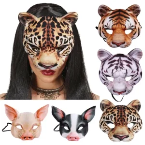 Masque d&rsquo;Animal 3D pour Halloween, Masques de Bal Tim, Tigre, Cochon, Demi-Visage, Robe de Barrage de Carnaval, Accessoires de Costume