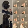 pince à cheveux élégante de style chinois, bâton à pompon, design floral traditionnel, accessoire de coiffure, bijoux pour femmes, épingle à cheveux, aiguille pour cheveux