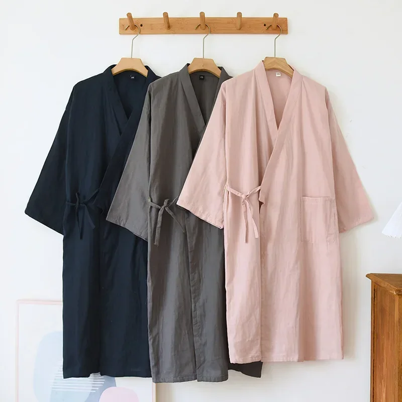 Robes Kimono en coton pour Couple, vêtements de maison, coupe ample, demi-manches, peignoir, pyjama, vêtements pour femmes, été Robes Kimono en coton pour Couple, vêtements de maison, coupe ample, demi-manches, peignoir, pyjama, vêtements pour femmes, été