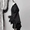 chemisiers à col en v vintage pour femmes, chemises ajustées, manches évasées, volants noirs, harajuku, lolita, y2k, automne, nouveau, 2025