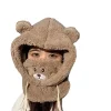 adorable style coréen pour femmes, chapeau chaud coupe vent, écharpe, masque de protection des oreilles, chapeau intégré pour l'automne et l'hiver