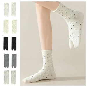 Chaussettes tubulaires à deux orteils confortables, à volants, fines et séparées, en coton, respirantes, mi-mollet, pour femmes, 2 paires