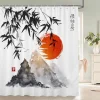 rideau de douche de style japonais, peinture à l'encre 3d, rideau de salle de bains imperméable avec crochets, rideau de douche en tissu polyester 180x240cm