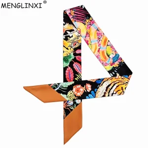 Foulard imprimé tigre coloré pour femme, écharpe maigre, foulard, poignée de sac, foulards de tête pour dames, marque de mode