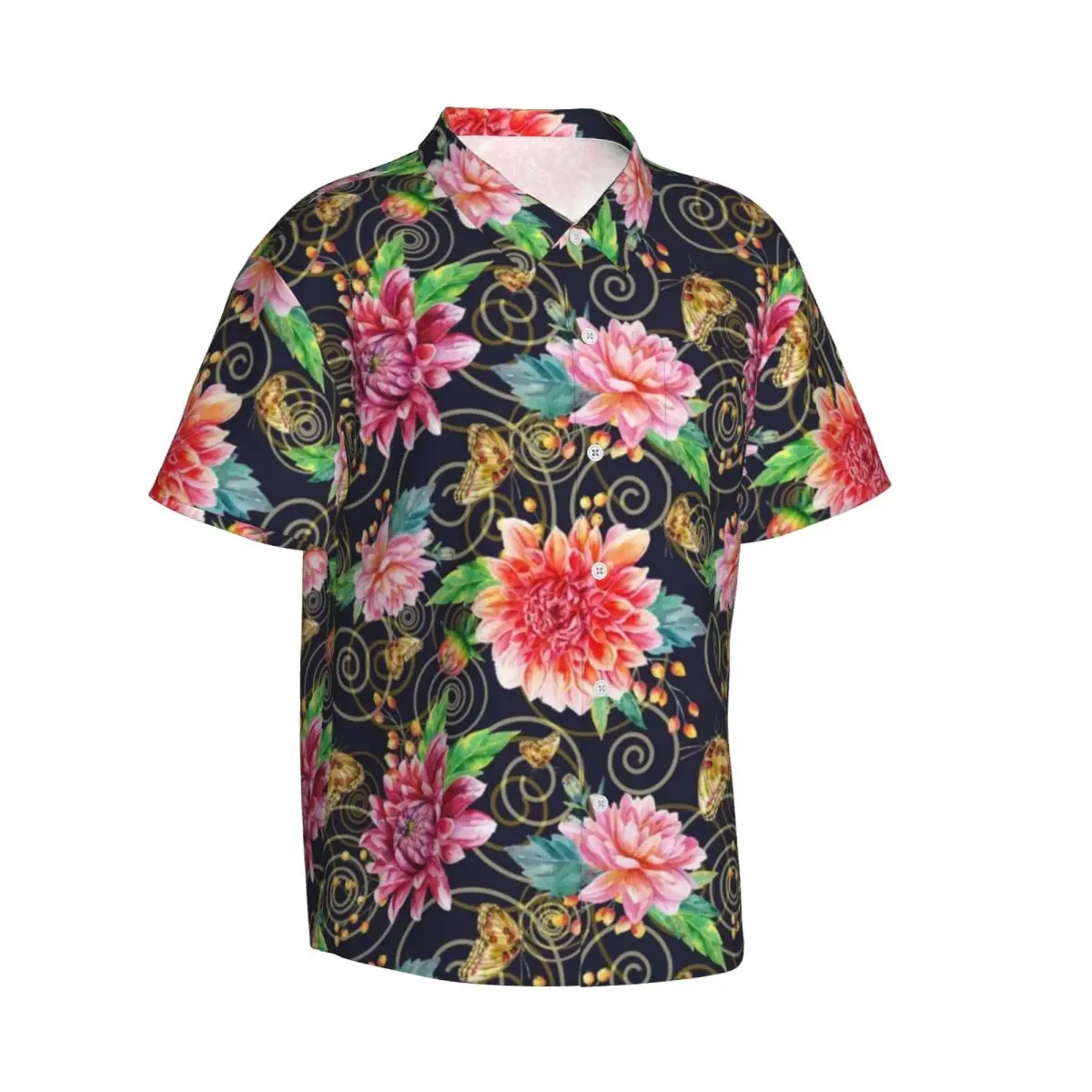 chemise hawaïenne de style baroque pour hommes, vacances, fleurs de dahlia imprimées, chemises décontractées, manches courtes, streetwear, chemisiers surdimensionnés graphiques chemise hawaïenne de style baroque pour hommes, vacances, fleurs de dahlia imprimées, chemises décontractées, manches courtes, streetwear, chemisiers surdimensionnés graphiques