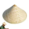 Chapeau de soleil en bambou de style chinois, chapeau de soleil en paille de bambou avec cordon de serrage réglable, casquette de pêche à large bord en maille respirante