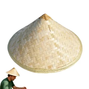 Chapeau de soleil en bambou de style chinois, chapeau de soleil en paille de bambou avec cordon de serrage réglable, casquette de pêche à large bord en maille respirante
