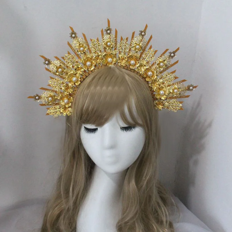 bandeau de halo doré, couronne de marraine du soleil, diadème, couvre chef gothique vierge marie, déesse féerique, accessoires de cheveux bandeau de halo doré, couronne de marraine du soleil, diadème, couvre chef gothique vierge marie, déesse féerique, accessoires de cheveux