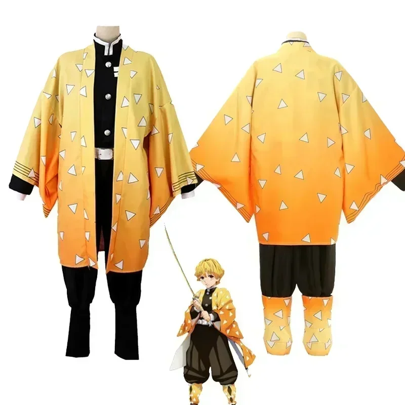 Anime démon tueur Kimetsu no Yaiba Agatsuma Zenitsu Costume Cosplay donna Kimono uniforme Halloween vêtements de fête de noël Anime démon tueur Kimetsu no Yaiba Agatsuma Zenitsu Costume Cosplay donna Kimono uniforme Halloween vêtements de fête de noël