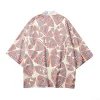 yukata imprimé sakura pour hommes et femmes, vêtements asiatiques à col ouvert à la mode, kimono de jeu de rôle japonais harajuku