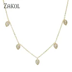 ZAKOL mode coréenne feuille goutte d’eau colliers ras du cou pour les femmes AAA cubique zircone chaîne mince collier bijoux ZAKOL mode coréenne feuille goutte d’eau colliers ras du cou pour les femmes AAA cubique zircone chaîne mince collier bijoux