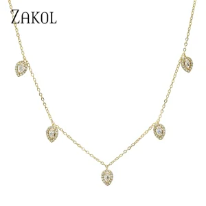 ZAKOL mode coréenne feuille goutte d’eau colliers ras du cou pour les femmes AAA cubique zircone chaîne mince collier bijoux ZAKOL mode coréenne feuille goutte d’eau colliers ras du cou pour les femmes AAA cubique zircone chaîne mince collier bijoux