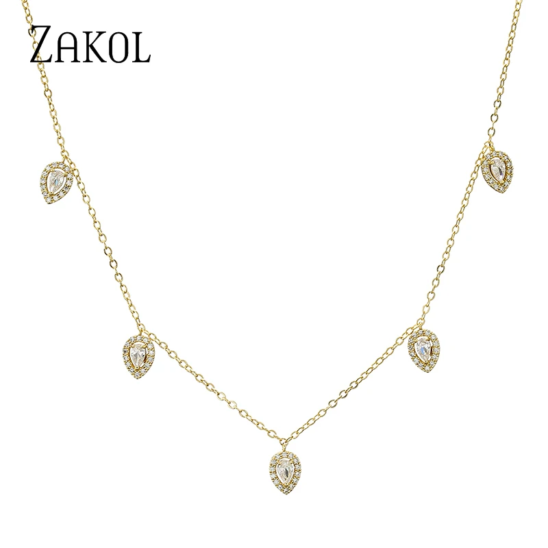 ZAKOL mode coréenne feuille goutte d’eau colliers ras du cou pour les femmes AAA cubique zircone chaîne mince collier bijoux ZAKOL mode coréenne feuille goutte d’eau colliers ras du cou pour les femmes AAA cubique zircone chaîne mince collier bijoux