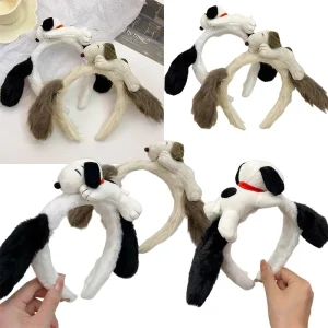 Snoopy mignon bandeau Anime fille bandeau en peluche queue de cheval tressé bandeau élastique chapeaux enfants cheveux accessoires cadeaux