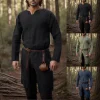 Chemise en lin rétro de la Renaissance médiévale, tunique longue pour hommes, vestes Vintage, Costumes de Cosplay de chevalier Vikings Pirate Chemise en lin rétro de la Renaissance médiévale, tunique longue pour hommes, vestes Vintage, Costumes de Cosplay de chevalier Vikings Pirate