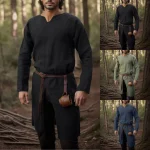 Chemise en lin rétro de la Renaissance médiévale, tunique longue pour hommes, vestes Vintage, Costumes de Cosplay de chevalier Vikings Pirate Chemise en lin rétro de la Renaissance médiévale, tunique longue pour hommes, vestes Vintage, Costumes de Cosplay de chevalier Vikings Pirate
