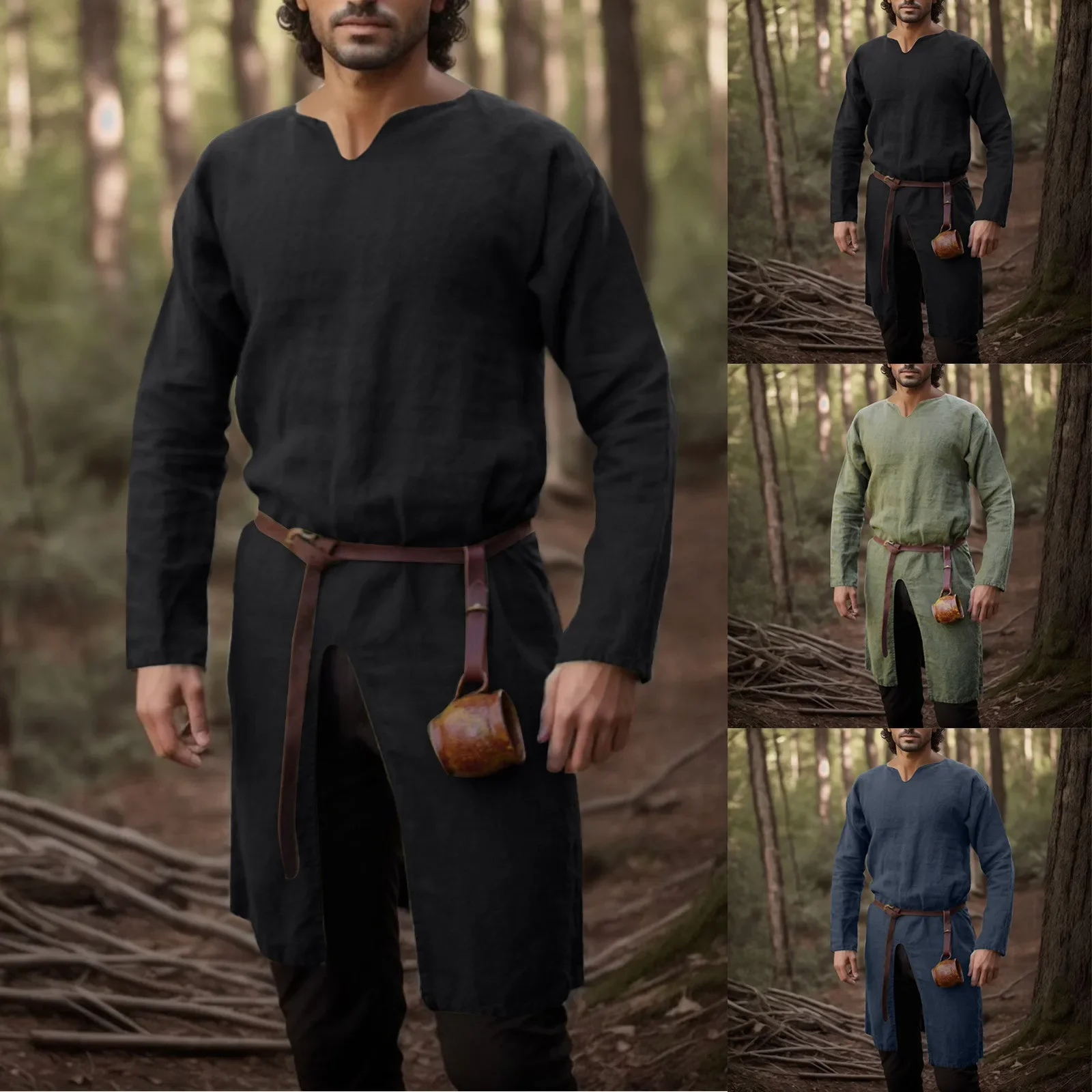 Chemise en lin rétro de la Renaissance médiévale, tunique longue pour hommes, vestes Vintage, Costumes de Cosplay de chevalier Vikings Pirate Chemise en lin rétro de la Renaissance médiévale, tunique longue pour hommes, vestes Vintage, Costumes de Cosplay de chevalier Vikings Pirate