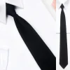 Cravate noire unisexe à fermeture éclair, rétro, soyeuse, col étroit, Slim, lisse, nœud papillon pour femmes, Style coréen, Simple, élégant, assorti avec tout, tendance