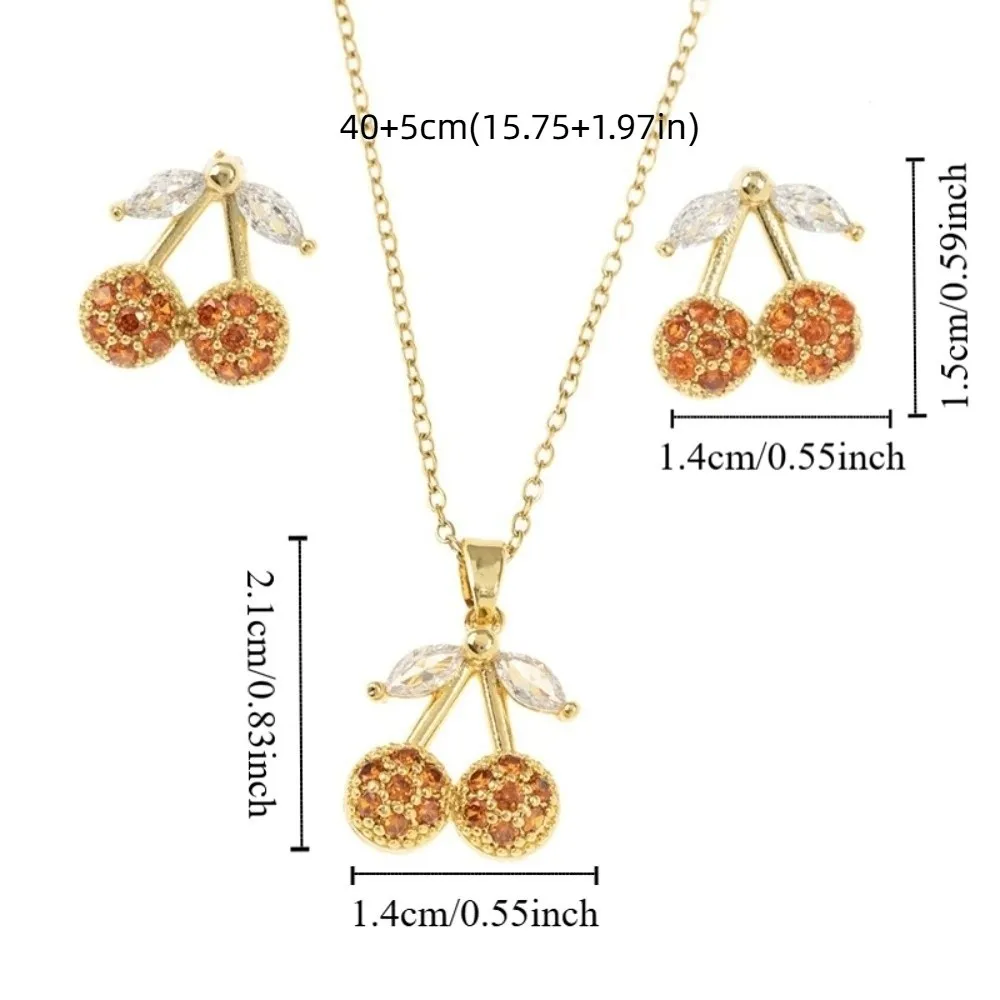 costume de bijoux cerise en cristal strass, tendance, léger, luxe, exquis, collier, boucles d'oreilles, ensemble de collier cerise douce, fête costume de bijoux cerise en cristal strass, tendance, léger, luxe, exquis, collier, boucles d'oreilles, ensemble de collier cerise douce, fête