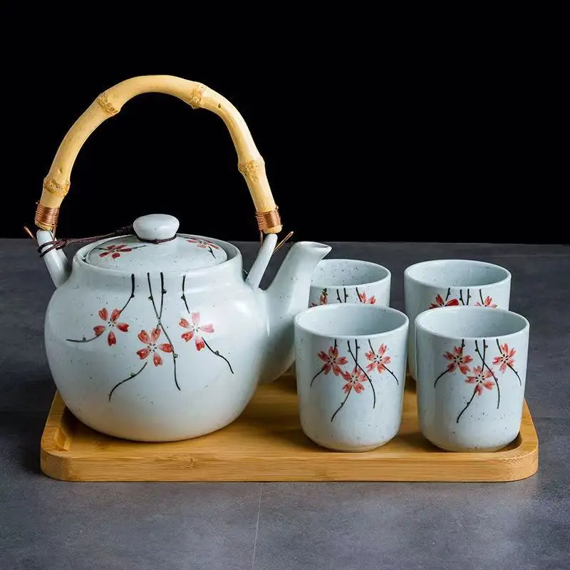 bouilloire chinoise en céramique de style japonais, ensemble de théière colorée sous glaçure peinte à la main avec pot et tasses pour service à thé de thanksgiving bouilloire chinoise en céramique de style japonais, ensemble de théière colorée sous glaçure peinte à la main avec pot et tasses pour service à thé de thanksgiving