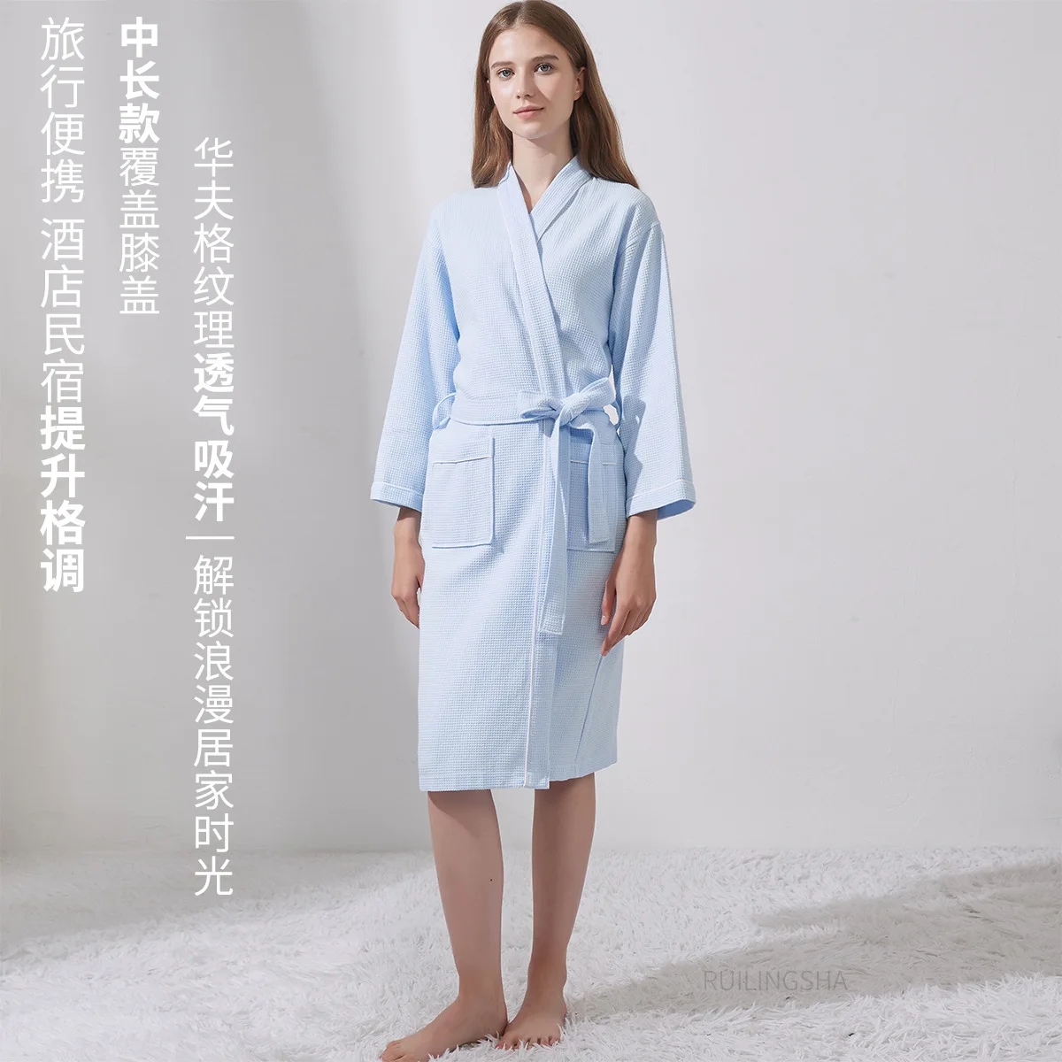 salon de beauté hôtel pur coton mince gaufre style peignoir hommes et femmes longue absorbant toutes saisons universelle grande taille robe salon de beauté hôtel pur coton mince gaufre style peignoir hommes et femmes longue absorbant toutes saisons universelle grande taille robe