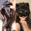masque de renard en peluche pour femmes, gants en dentelle sexy, cosplay anime, halloween, carnaval, robe de paupières, accessoires de fête, masque mignon pour filles